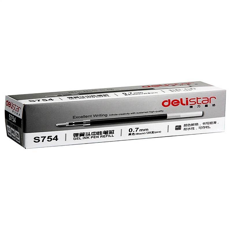 [精选]得力(deli)S754弹簧头黑色中性笔笔芯0.7mm 20支/盒(3盒价格) 黑色
