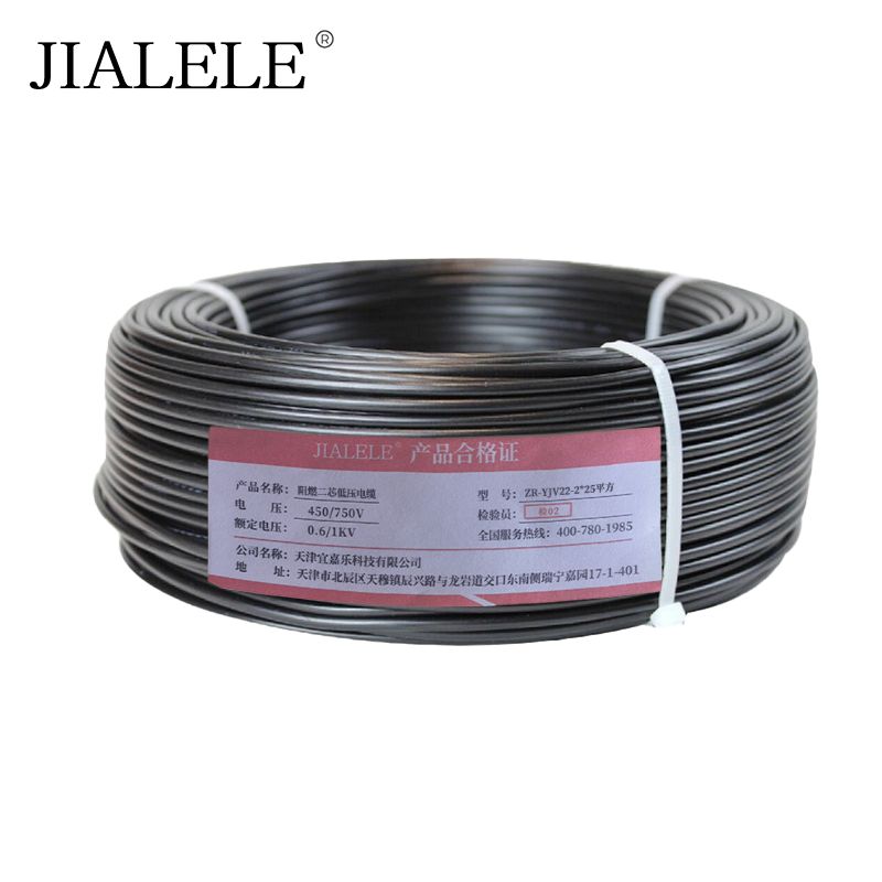 JIALELE 阻燃二芯低压电缆ZR-YJV22-2*25平方 额定电压0.6/1KV 米高清大图
