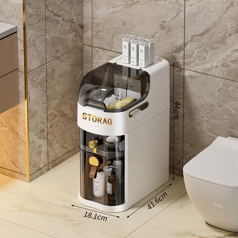 丽佳邦升级款抽屉式窄缝柜18CM宽度浴室客厅卫生间侧边柜夹角夹缝收纳柜茶色象牙白两层矮款7226