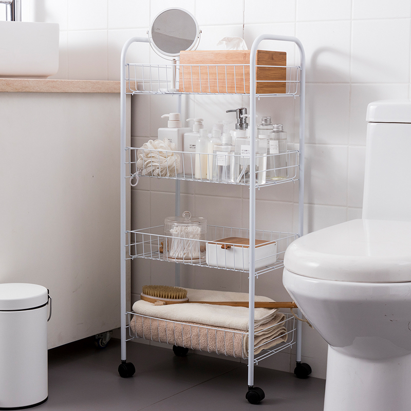 欧润哲 置物架 白色带轮四层车 家用菜架厨房煲锅架 浴室用品收纳层架整理架高清大图