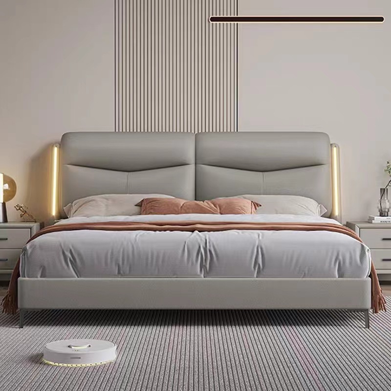 意式真皮床现代简约轻奢双人床主卧1.5米8储物床软包家用实木婚床高清大图