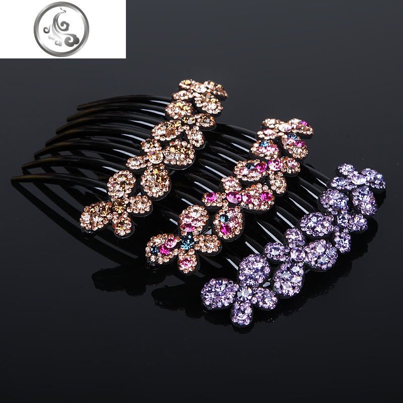 日韩发饰韩国蝴蝶水钻发梳气质盘发七齿成人插梳镶钻发卡发叉头饰 JiMi图片