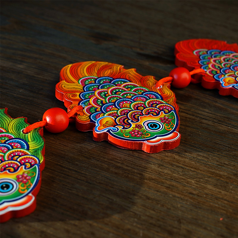 福人福地旅游纪念品创意汽车挂件民族风中国结木质福鱼复古国潮挂饰双面红 七彩小鱼挂件(黄色)BD.20.01.01.01高清大图