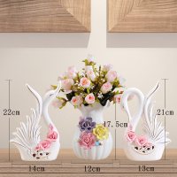 天鹅陶瓷摆件装饰品客厅茶几桌面电视柜酒柜摆设房间布置结婚 三维工匠 爱情天鹅+花瓶+玫瑰花