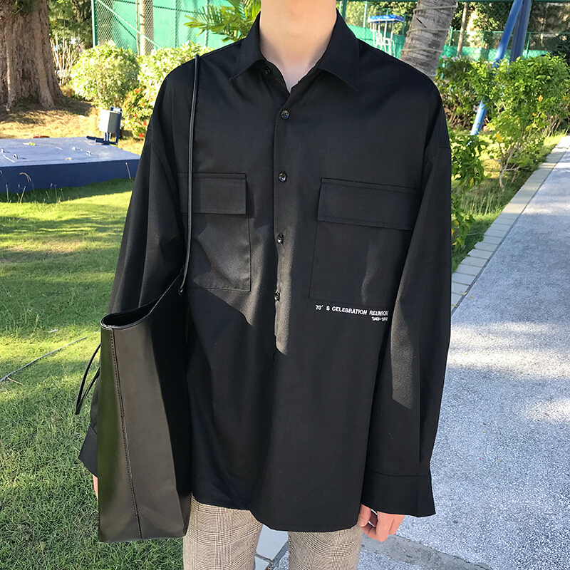 男士韩版潮流宽松衬衫个性百搭休闲长袖港风学生帅气打底衣服