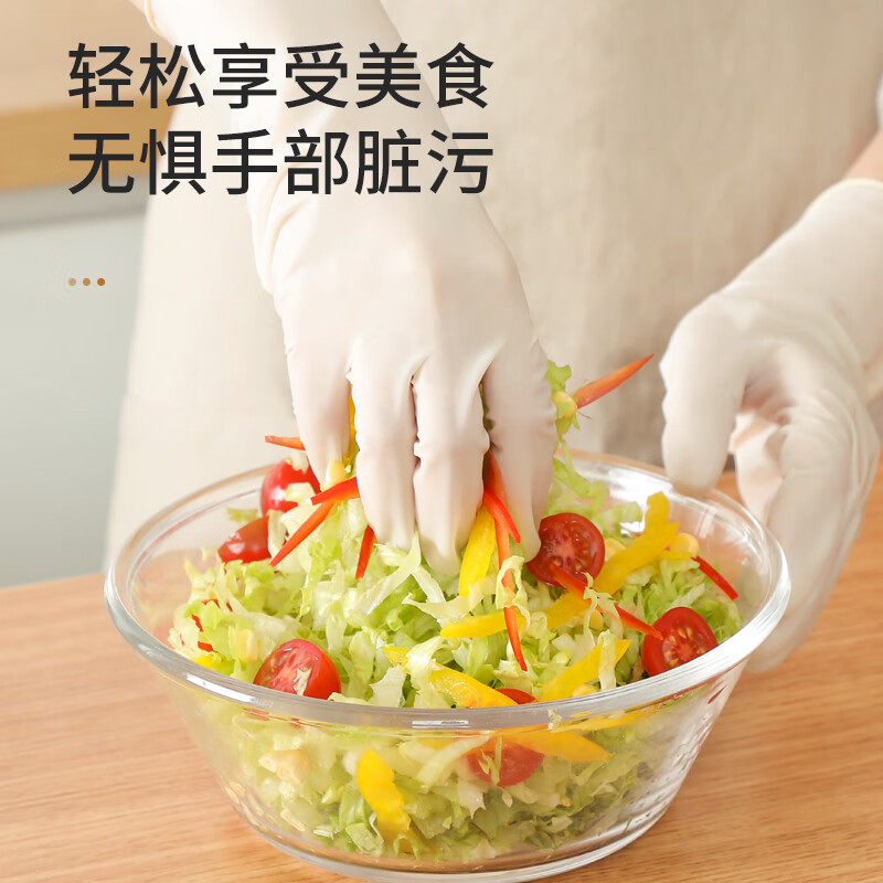 美丽雅 乳胶手套一次性6只*8袋加厚洗碗刷锅厨房家务防护耐用橡胶透明 75467高清大图