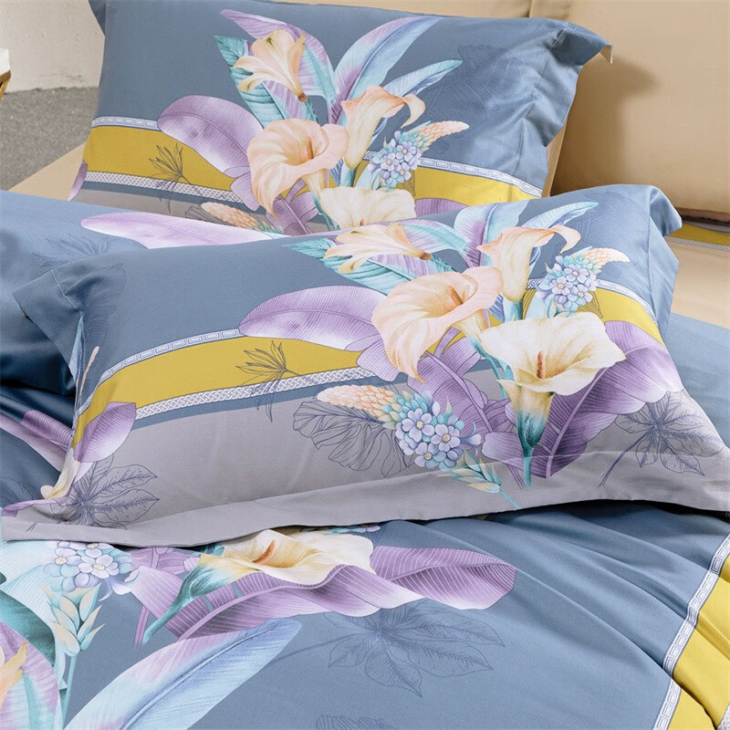 水星家纺 全棉长绒棉60s抗菌印花四件套DH 芋见天南星 220×240cm/套