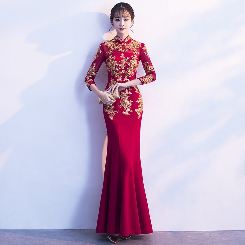 敬酒服新娘春季2018新款婚礼红色衣服鱼尾长款回婚礼结婚礼服女
