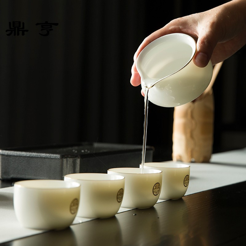 鼎亨德化羊脂玉瓷茶具套装白瓷家用盖碗茶杯泡茶壶整套功夫茶具礼