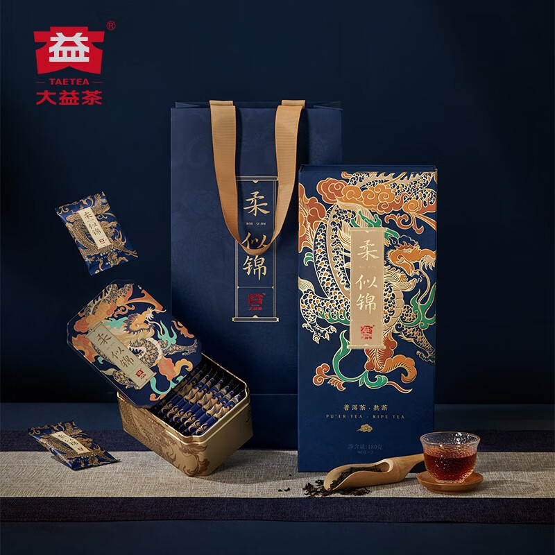 大益茶叶 柔・似锦普洱茶熟茶礼盒 180g / 盒 陈香显著 绵柔回甘