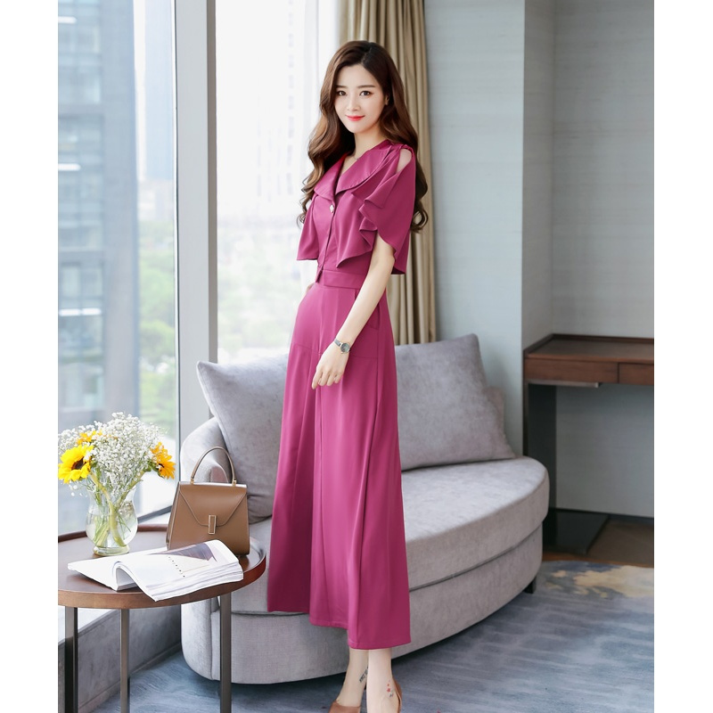 女士新品阔腿裤套装夏款小矮个子时尚韩版露肩两件套女装时髦秋装