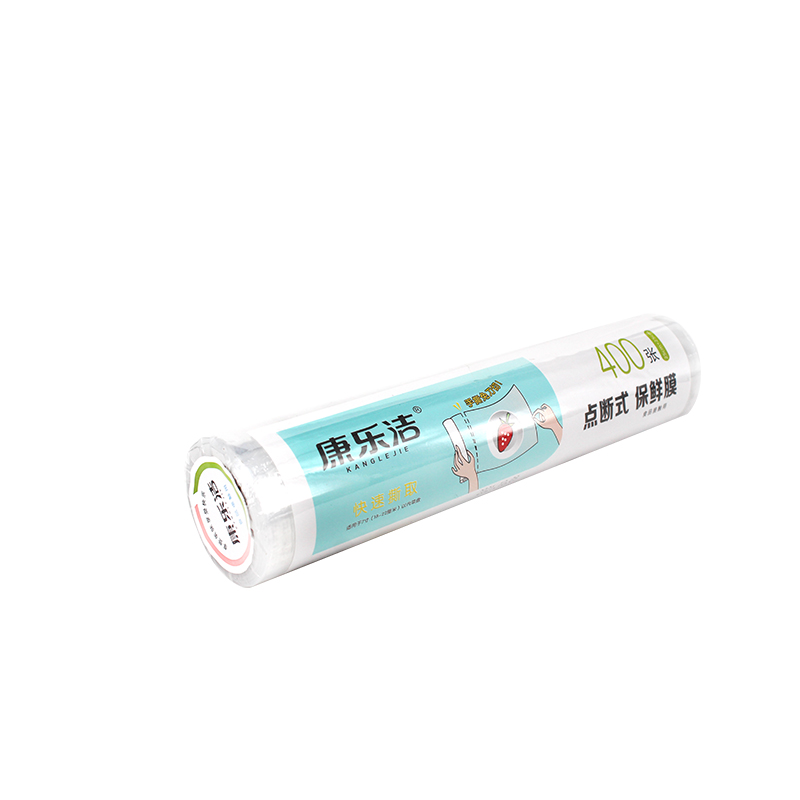康乐洁 家用保鲜膜 食品用保鲜膜 手撕点断式PE膜 30cm*30cm/张(400张)30cm*120m