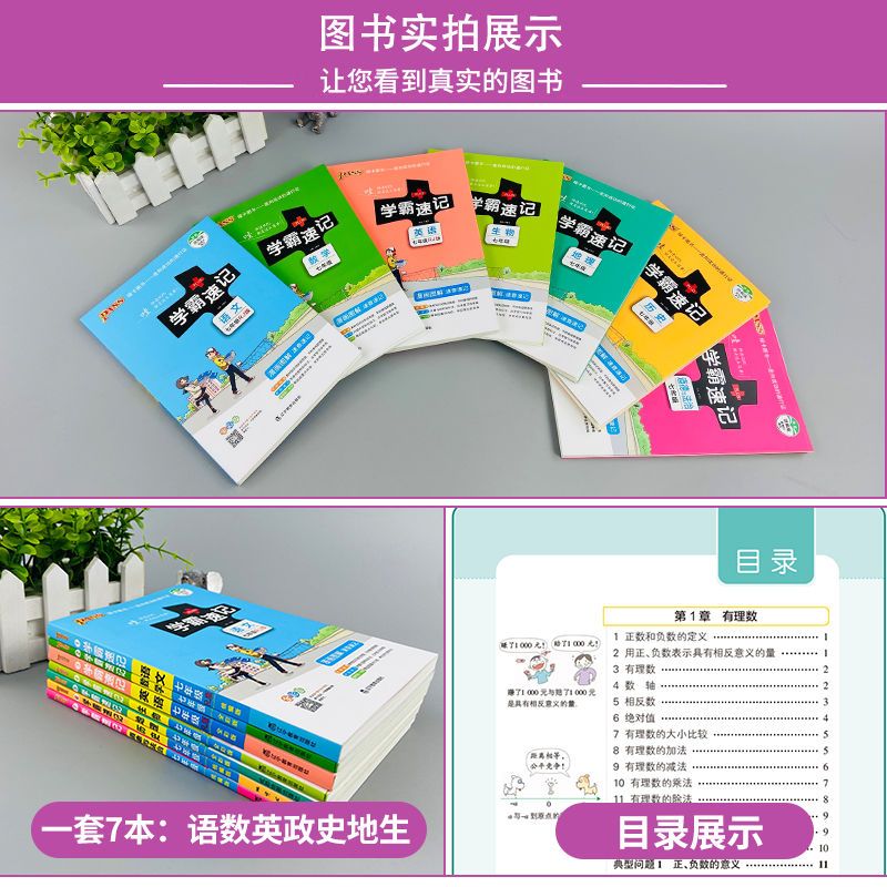 2022版学霸速记七八九年级英语文数学生物理历史地理初中知识大全 七年级 数学 通用版