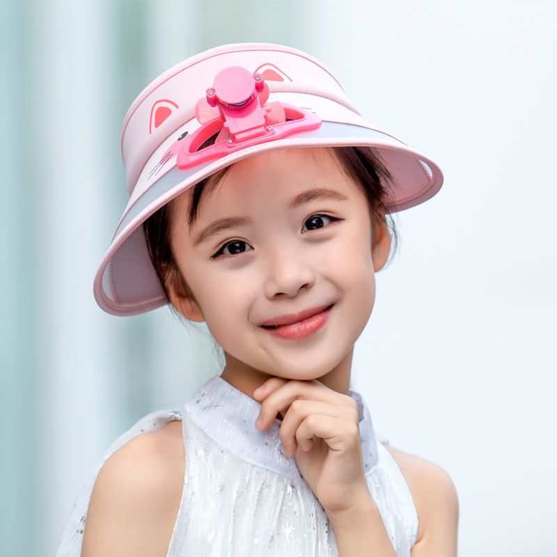 风扇帽儿童夏天卡通宝宝遮阳帽户外出游usb可充电可爱带风扇帽儿童码