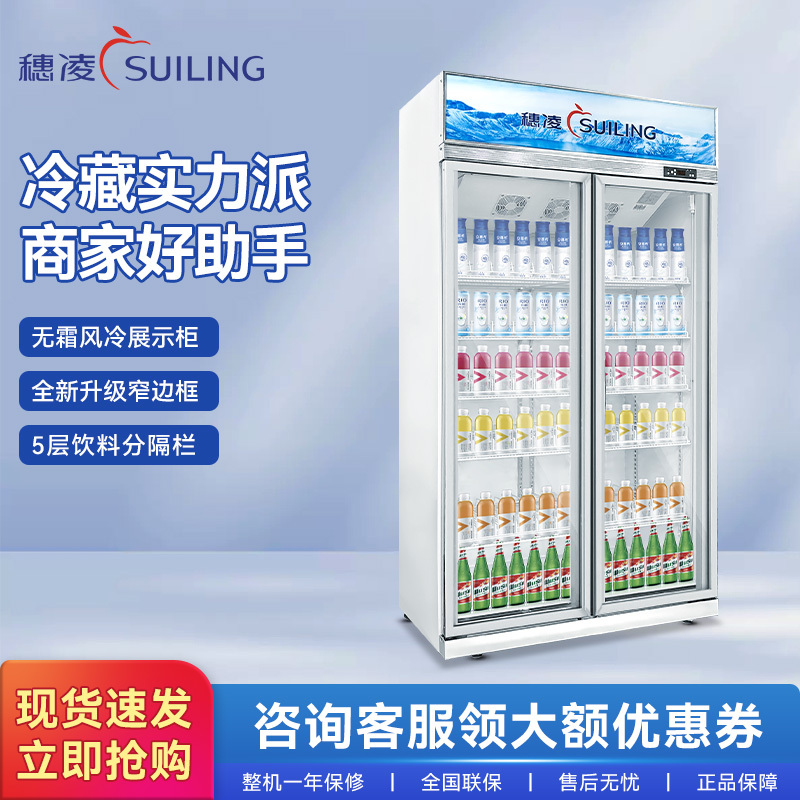 穗凌(SUILING) LG4-1100LW商用展示冰柜水果保鲜双门玻璃门陈列柜立式饮料风冷冷柜