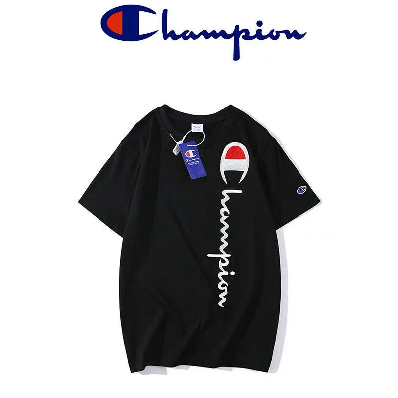 champion冠军夏欧版字母logo刺绣休闲短袖t恤情侣款