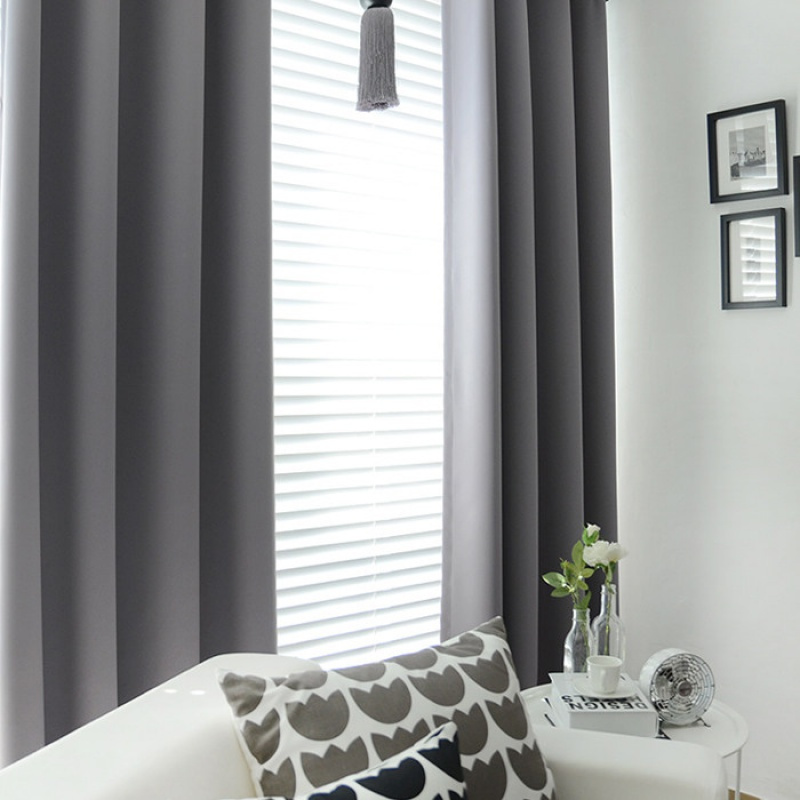 美帮汇北欧风窗帘成品现代简约加厚全遮光客厅卧室落地窗帘布定制 浅灰遮（打孔） 平铺宽2.5*2.7（可改高）