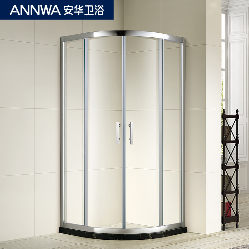 安华(ANNWA) 卫浴整体浴室双开移门钢化玻璃沐浴房隔断弧扇形淋浴房送防爆膜安华洁具