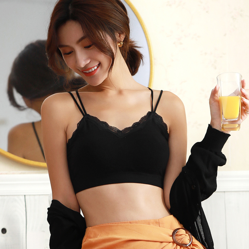 俞兆林美背抹胸内衣女蕾丝无钢圈弹力交叉肩带性感女士文胸