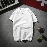 亚麻套装男士短袖长裤一套衣服男中老年男装爸爸装夏装棉麻两件套 202白色单上 M 80-100斤以内