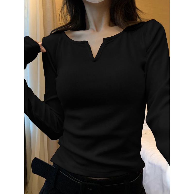 设计感V领德绒打底衫女秋冬内搭磨毛保暖小衫短款修身上衣潮