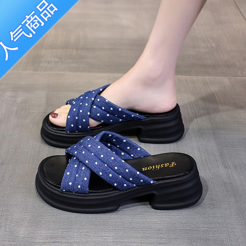 suntek沙滩高跟拖鞋女时尚外穿厚底松糕2023夏季法式晚风高级感绝美凉