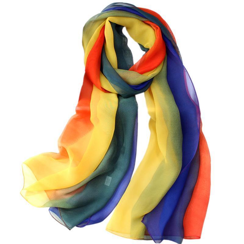 彩色丝巾渐变色柔软乔其纱围巾薄款披肩女夏春秋冬季跳舞蹈纱巾蓝紫