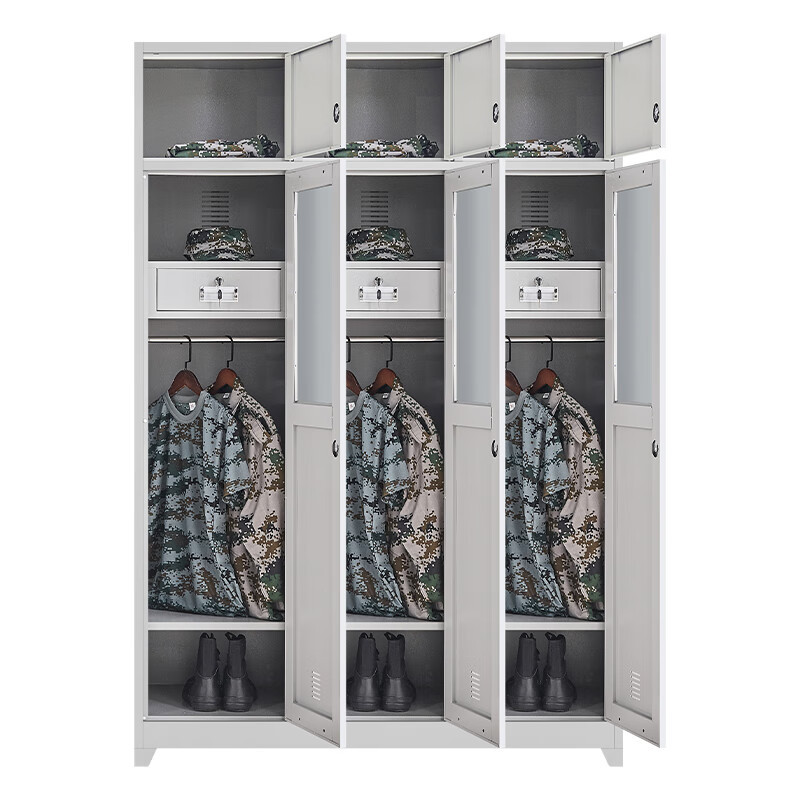 质凡 宿舍衣帽物品柜士兵柜铁皮柜储物柜更衣柜 三人柜高清大图