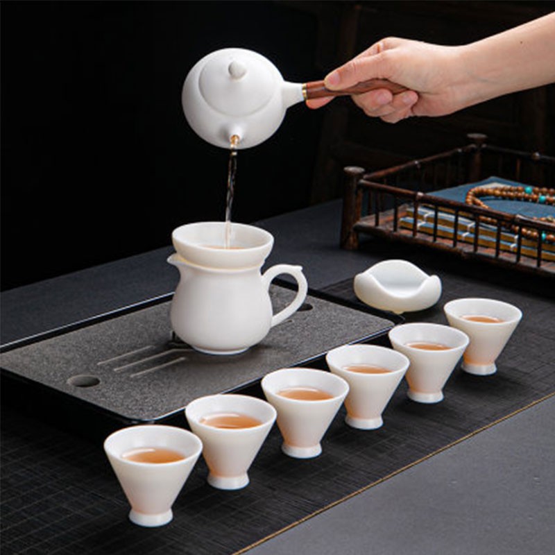 拓牌 TP063 茶具套装 10头素烧羊脂玉瓷竹韵壶套装高清大图