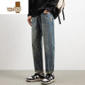 YANXU牛仔裤男士夏季薄款潮牌复古九分裤2023新款宽松直筒弹力休闲裤子 N8006蓝色 29