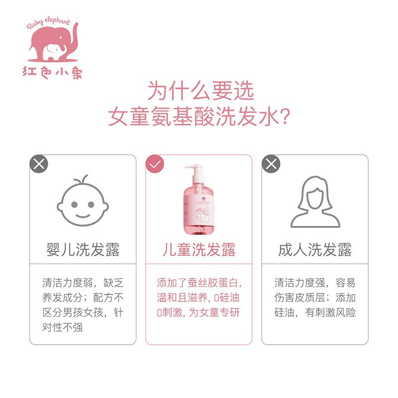 红色小象儿童洗发水3-15岁男女童洗发露宝宝氨基酸柔顺滋养洗发乳
