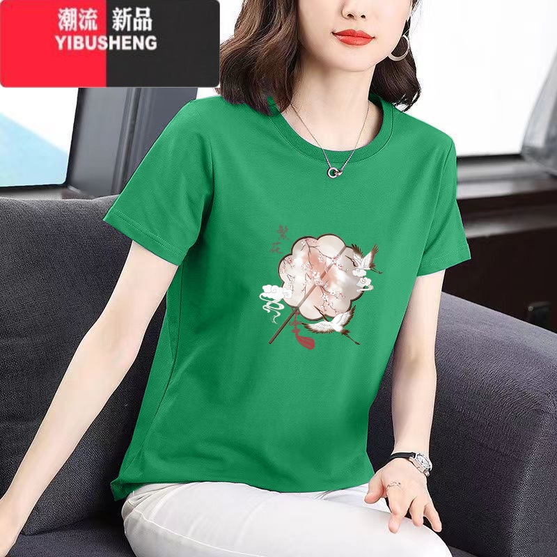 YIBUSHENGt恤女季新款宽松显瘦中年妈妈高端气质百搭减龄大码体恤女高清大图