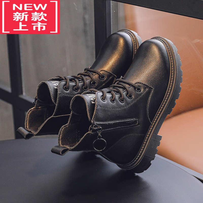 可莉允女童马丁靴雪地靴儿童靴子2022年新款秋冬二棉鞋加绒加厚黑色短靴