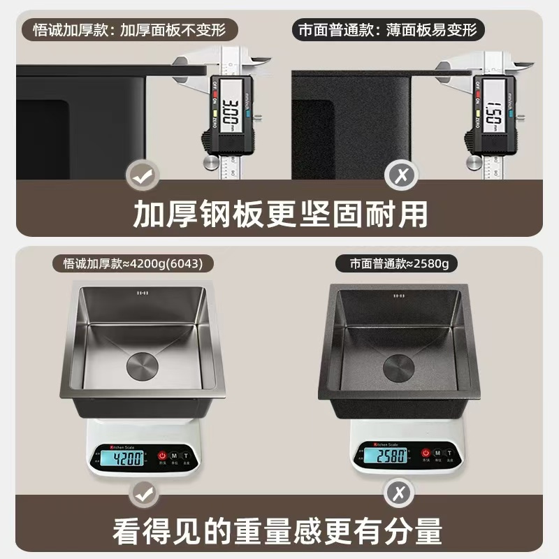 悟诚卫浴纳米手工不锈钢加厚台下盆厨房水槽45*40