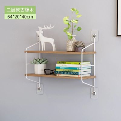 简约免打孔墙上置物架现代简约一字隔板壁挂书架卧室客厅宿舍神器 二层古像木