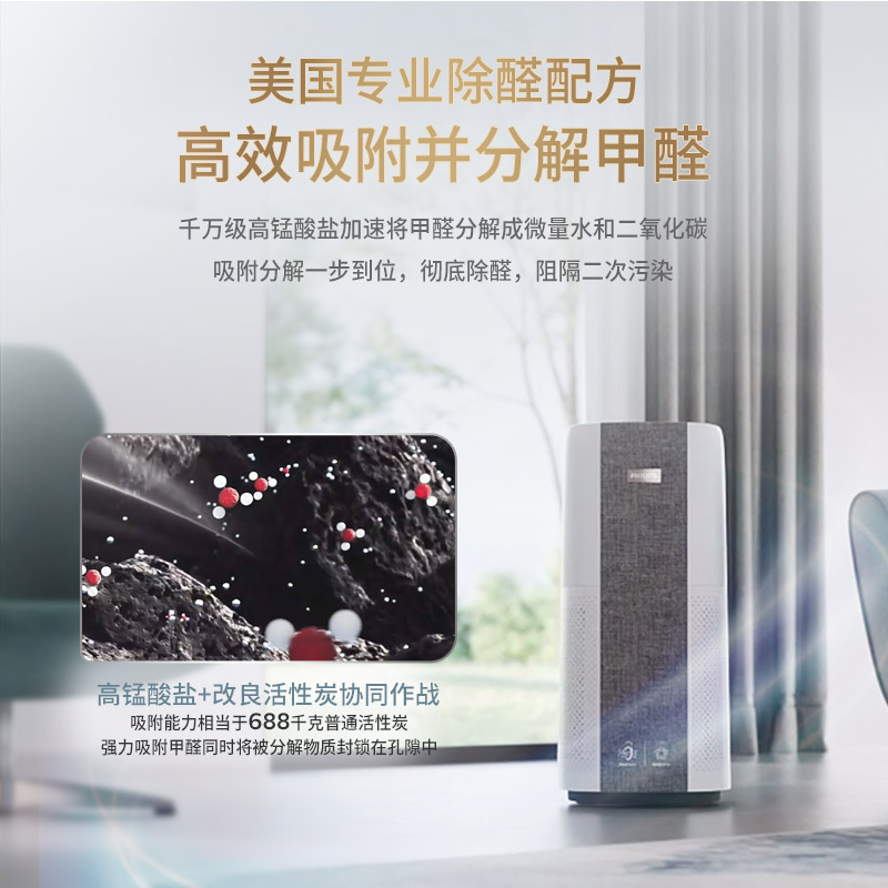 飞利浦(PHILIPS)空气净化器 除甲醛分解除烟味甲醛数显除过敏原细菌除异味旗舰款 AC3998高清大图