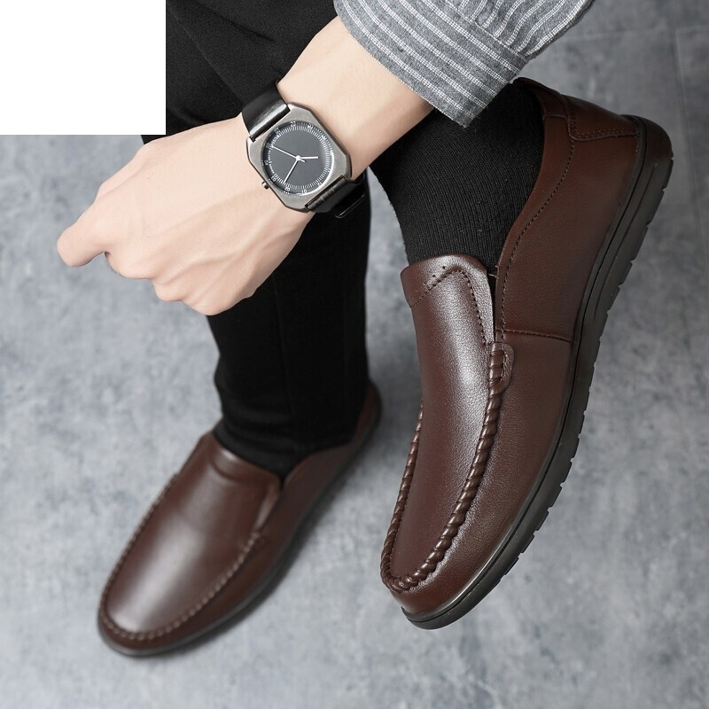 百丽牧貂旗舰店男土皮鞋牛皮2019新款黑色商务休闲职业工作上班鞋中年