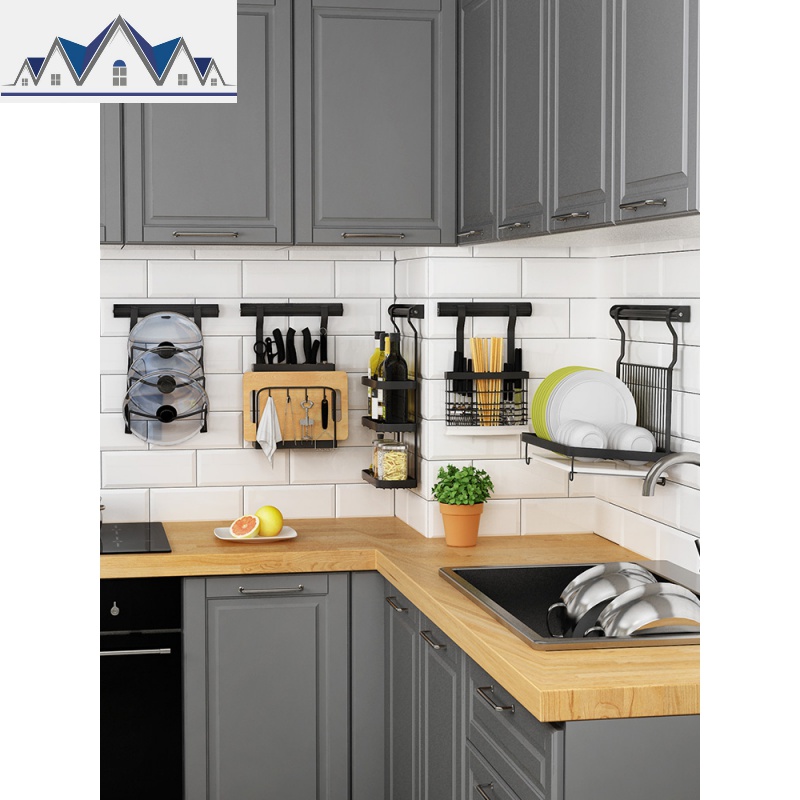 黑色304不锈钢厨房调味料架免打孔墙上置物架壁挂式转角收纳架子_858高清大图