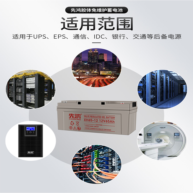 先鸿UPS专用蓄电池12V65AH铅酸免维护12伏电瓶直流屏通信机房基站