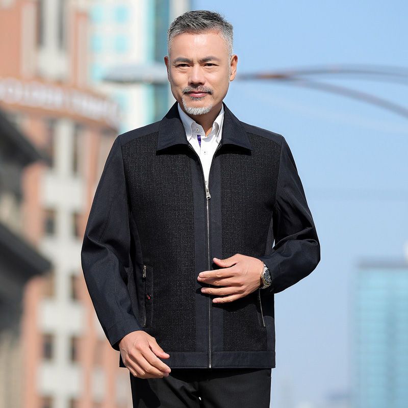 梵克公牛爸爸春装外套50岁60中老年男装中年人夹克男春秋上衣气质休闲