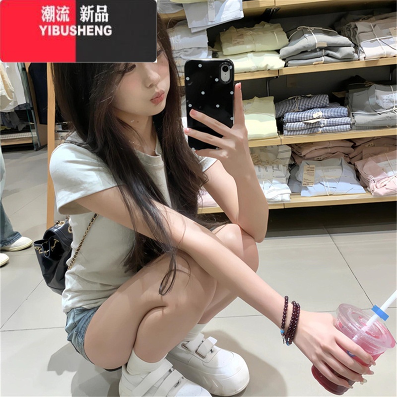 YIBUSHENG2024新款正肩短袖T恤女季小个子短款修身显瘦学生打底上衣高清大图