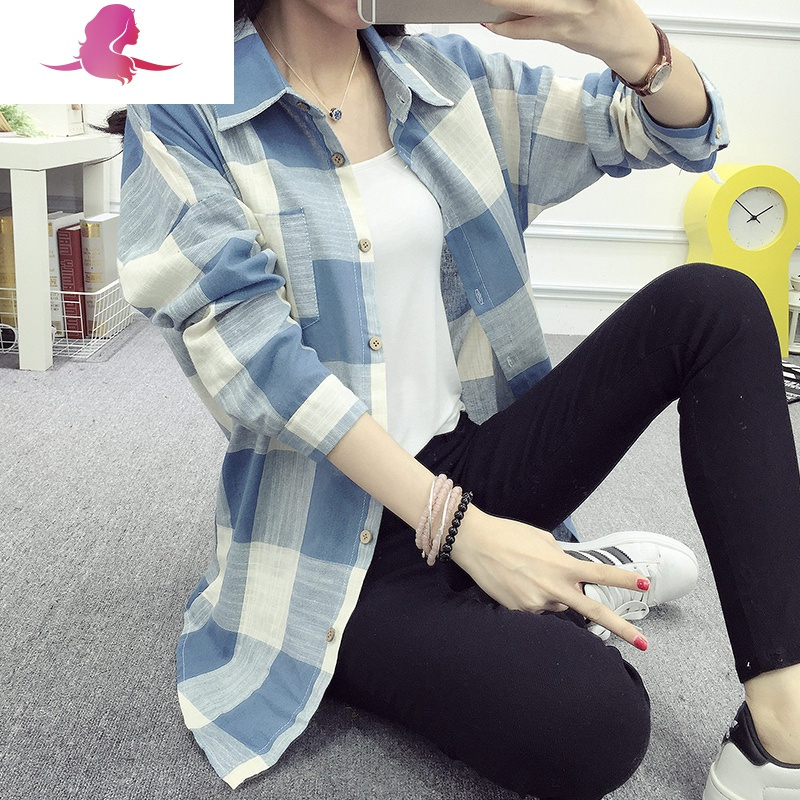 艳如飞港味复古秋季格子衬衣韩版显瘦宽松很仙的洋气外套女衬衫开衫上衣衬衫