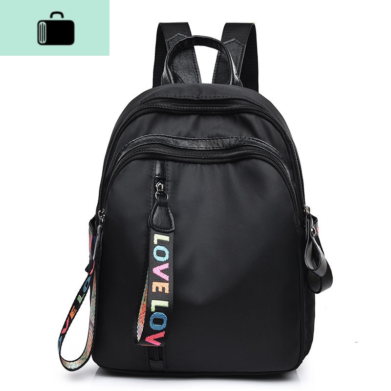 双肩包女韩版2020新款潮牛津布帆布时尚百搭休闲书包女包包小背包NEW LAKE 黑色