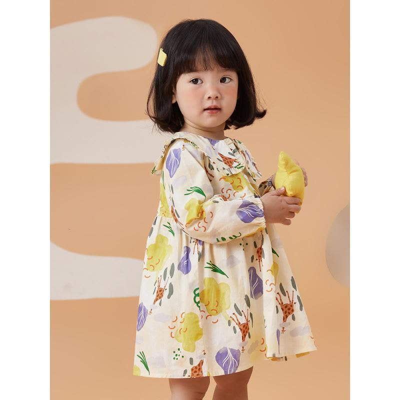 [1件3折价:85.5]moomoo童装女童连衣裙春秋新款娃娃领清新印花元气梭织公主裙图片