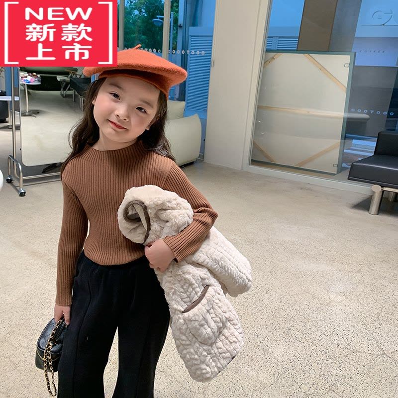 可莉允女童兔绒包芯纱半高领毛衣冬季加厚保暖儿童中领打底衫图片