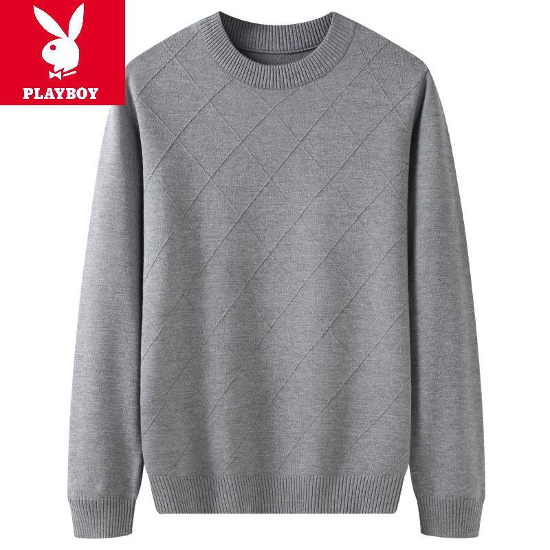 花花公子男装加肥加大码毛衣男秋冬季加厚毛衣男大码宽松休闲针织衫