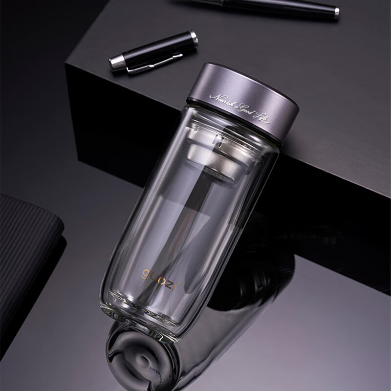 果兹玻璃杯280ml不锈钢高硼硅茶隔枪灰色GZ-S77高清大图