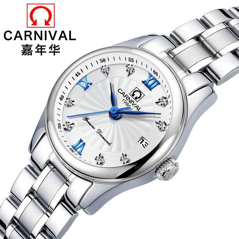 瑞士嘉年华Carnival手表新款女士时尚镶水钻石英表 女表日历防水精钢潮流 女神腕表小巧 全国联保8830L图片
