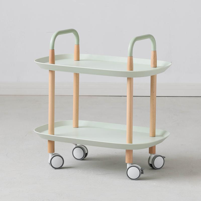森美人北欧储物架小茶几卧室置物架移动沙发边几客厅迷你丹麦床头小推车 薄荷绿