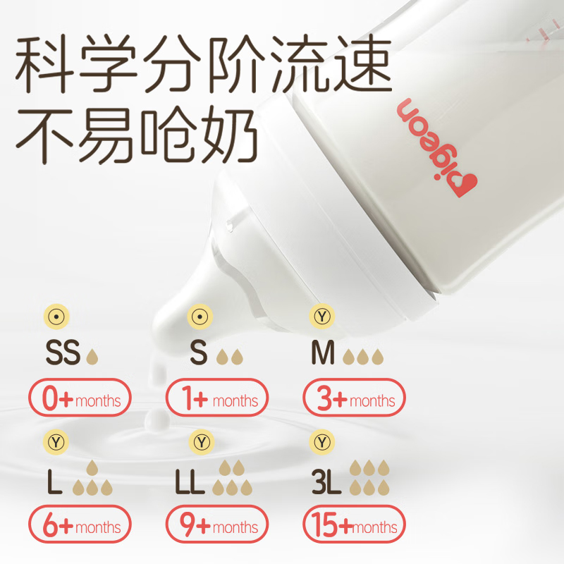 贝亲(Pigeon) 自然实感第3代宽口径玻璃奶瓶240ml(带M号奶嘴) AA187(3个月以上)高清大图